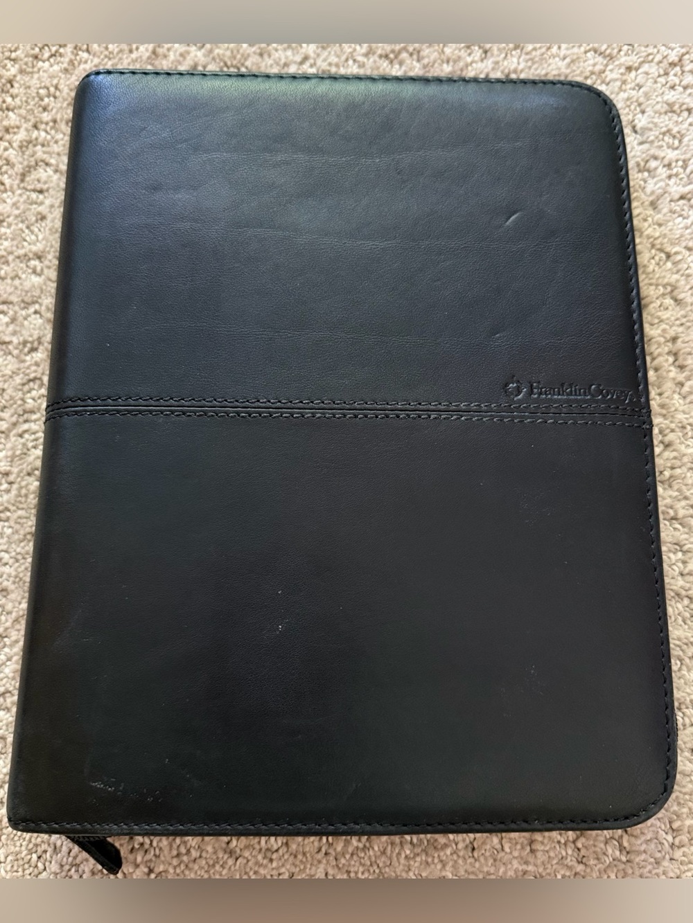 Franklin Covey Black Nappa Classic Leather Planner 7-Ring Binder Organizer Zip